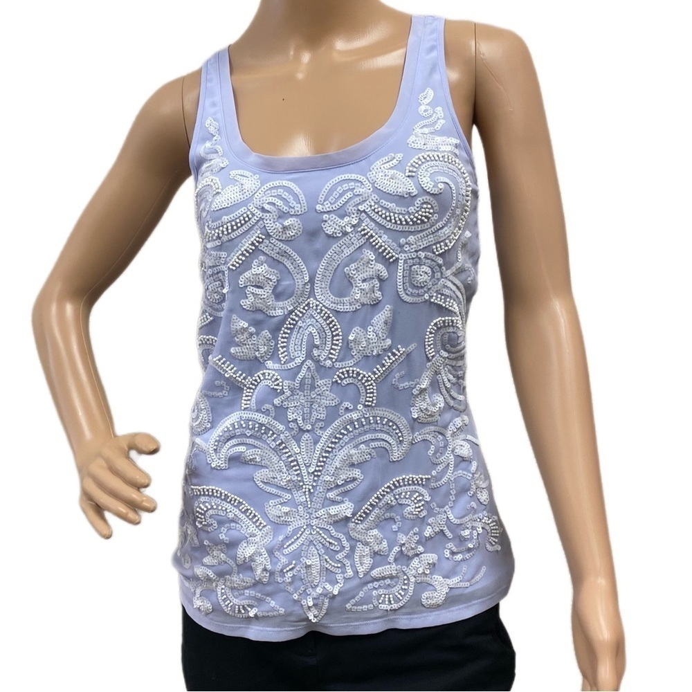 EXPRESS size XS blue tank with white design on front